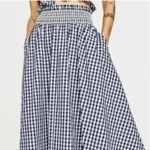 NWOT Zara Check Gingham Plaid Full Midi Skirt with 2 Side Pockets Size S
